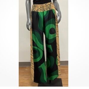 Dries Van Noten Green and Gold Silk Pants